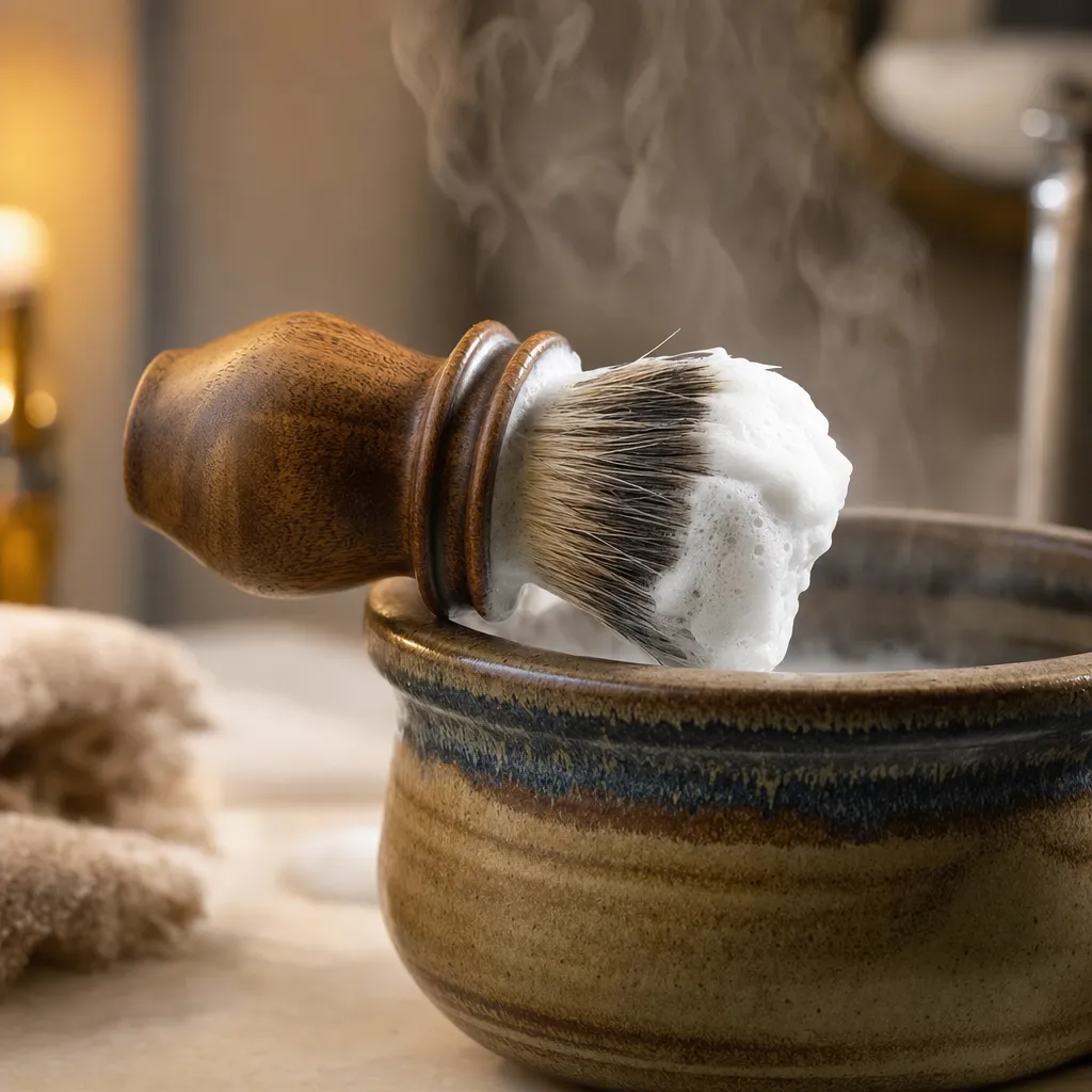 Shaving brush loaded with warm lather