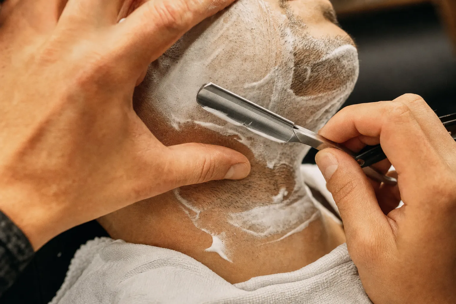Straight razor mid-shave